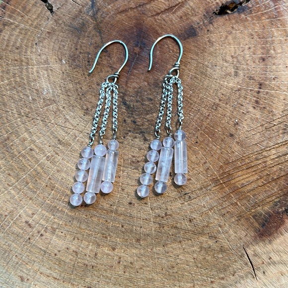 Rose quartz and sterling silver earrings - Picture 2 of 3
